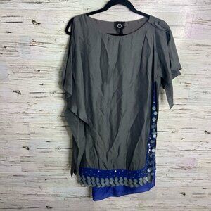 Poleci olive gray  blue sequin dress ruffle size 4